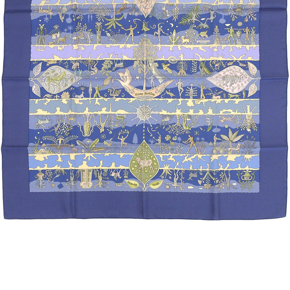 HERMES scarf silk Blue fertile river River fertiles Carre90 Women Used