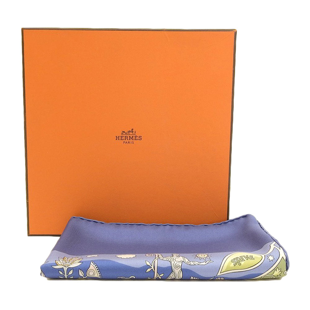 HERMES scarf silk Blue fertile river River fertiles Carre90 Women Used
