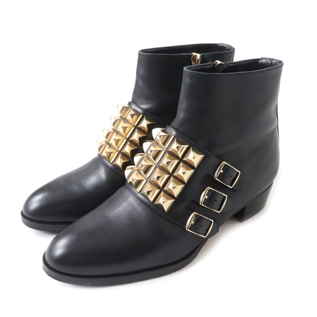 HERMES boots Main: Leather Black x Gold Metal Women 35.5 Used