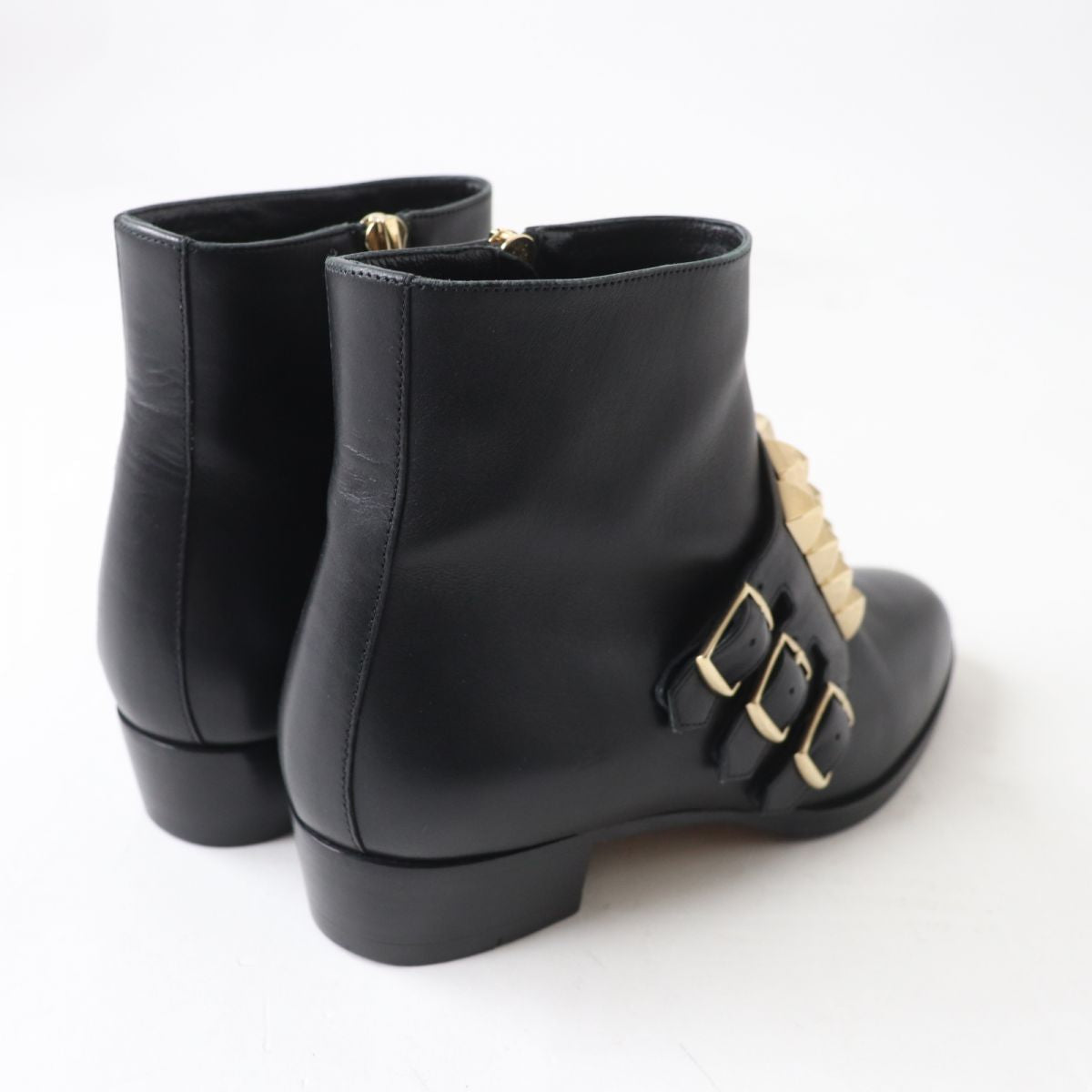 HERMES boots Main: Leather Black x Gold Metal Women 35.5 Used