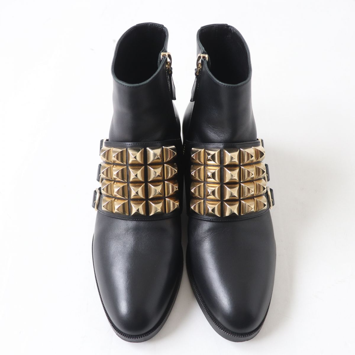 HERMES boots Main: Leather Black x Gold Metal Women 35.5 Used