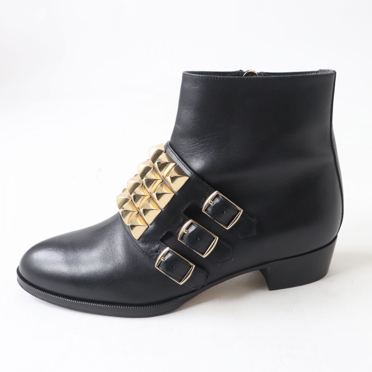 HERMES boots Main: Leather Black x Gold Metal Women 35.5 Used