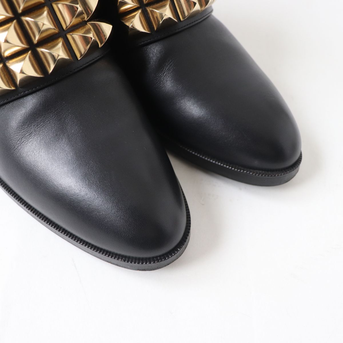 HERMES boots Main: Leather Black x Gold Metal Women 35.5 Used