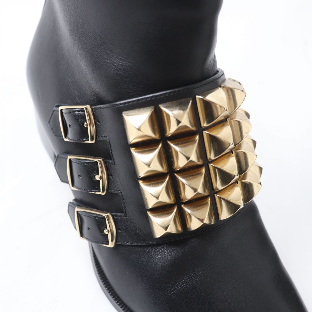 HERMES boots Main: Leather Black x Gold Metal Women 35.5 Used