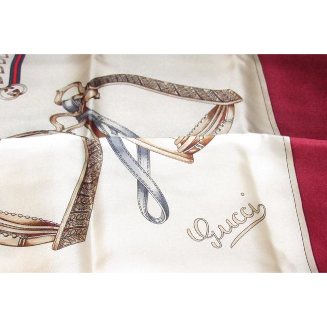 Gucci Black Gold Red Grey Navy Rust Xl Logo And Equestrian Print Silk Scarf