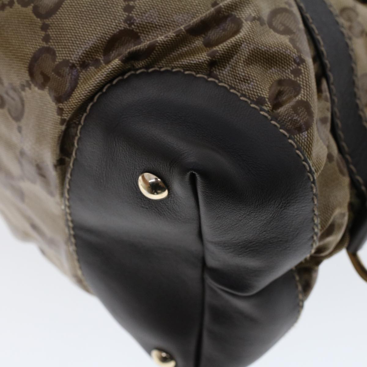 Gucci GG Canvas Hand Bag Coated Canvas Beige Dark Brown 223962  hk739