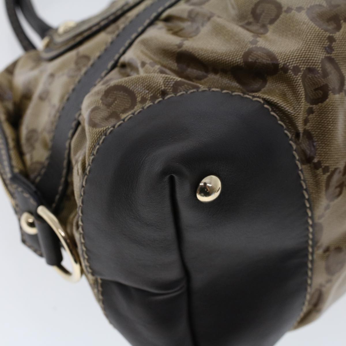 Gucci GG Canvas Hand Bag Coated Canvas Beige Dark Brown 223962  hk739