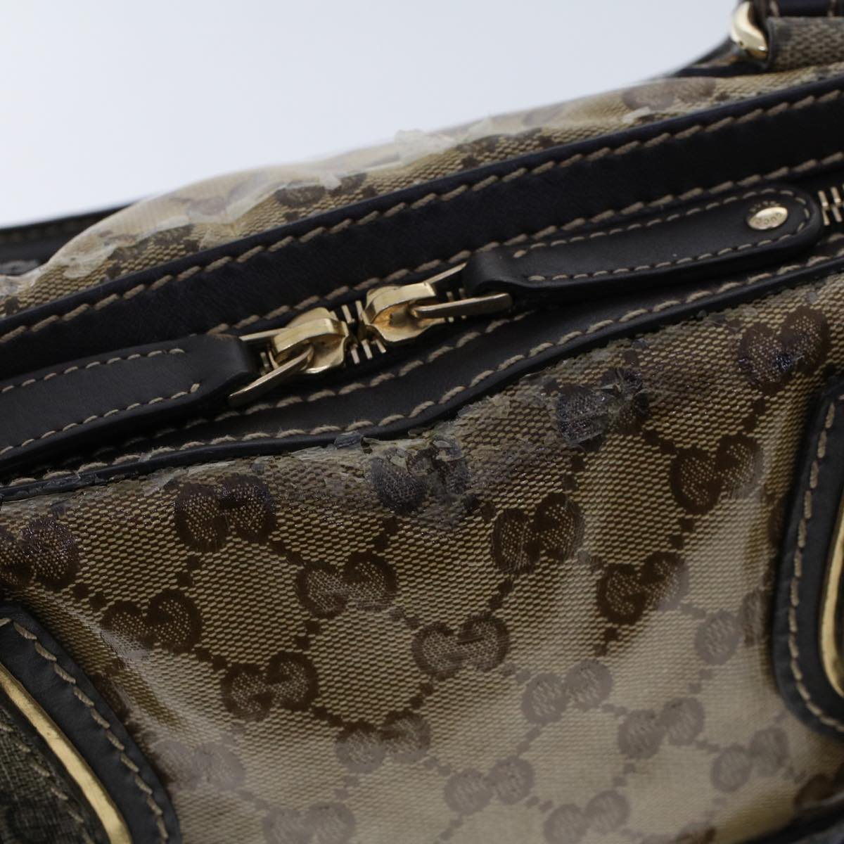 Gucci GG Canvas Hand Bag Coated Canvas Beige Dark Brown 223962  hk739
