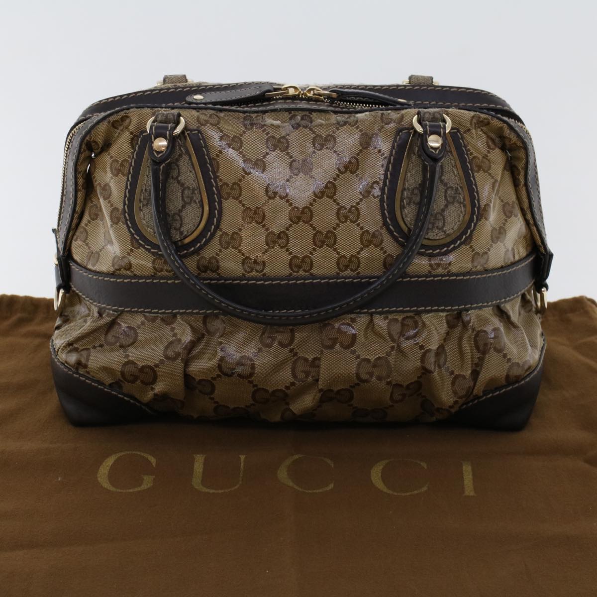 Gucci GG Canvas Hand Bag Coated Canvas Beige Dark Brown 223962  hk739