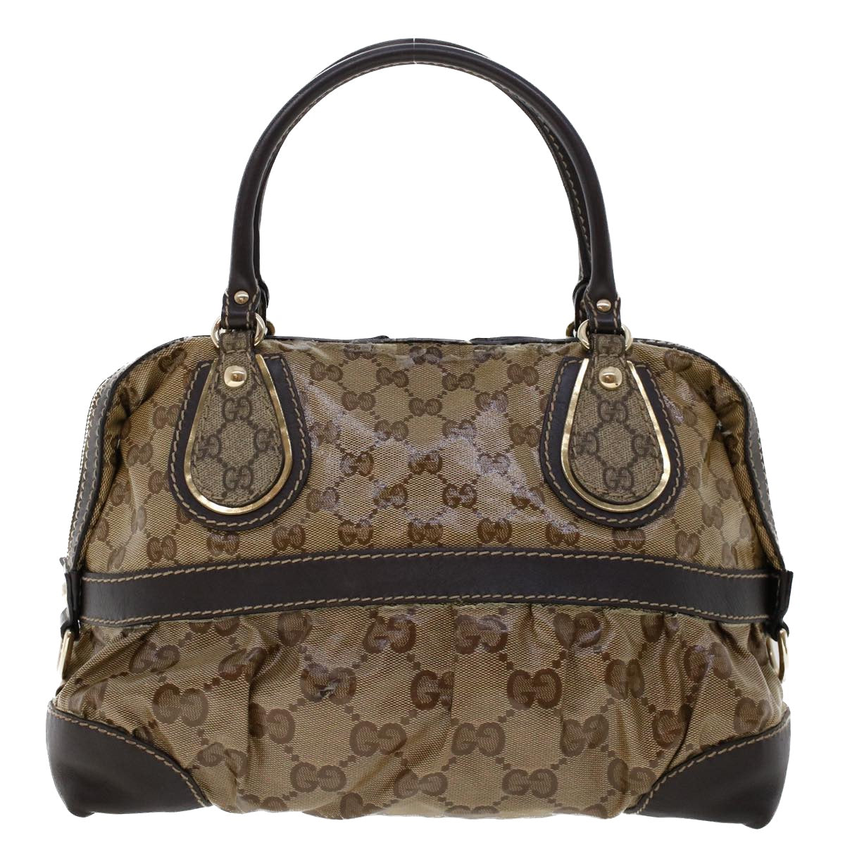 Gucci GG Canvas Hand Bag Coated Canvas Beige Dark Brown 223962  hk739
