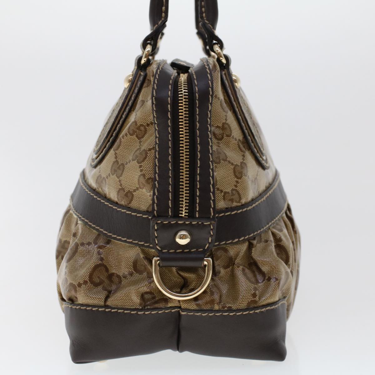 GUCCI GG Canvas Hand Bag Coated Canvas Beige Dark Brown 223962  hk739