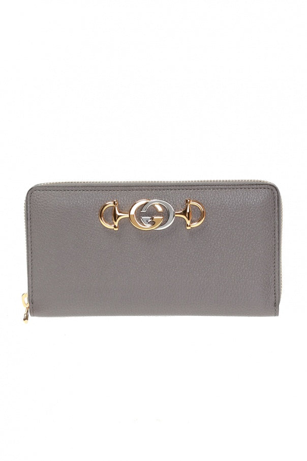 Gucci Horse Bit Zip Around Wallet in Dusty Gray