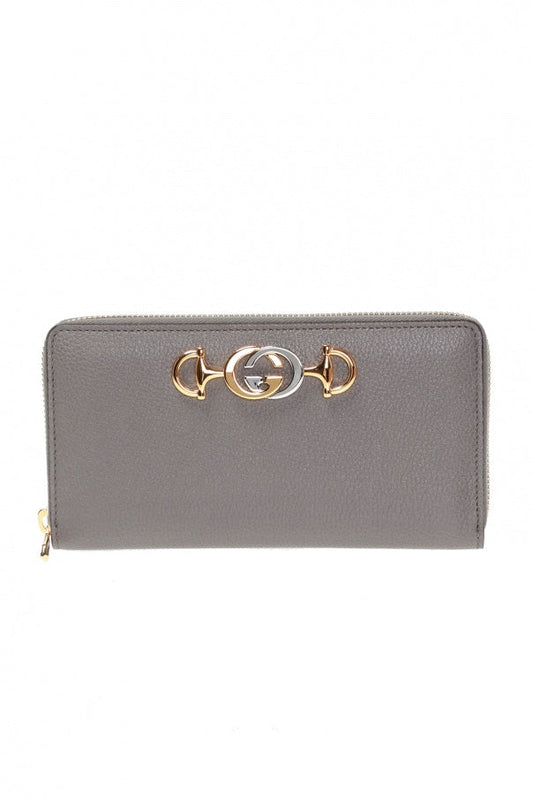 Gucci Horse Bit Zip Around Wallet in Dusty Gray
