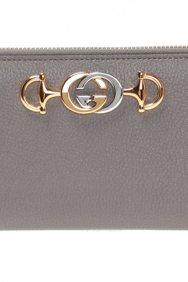 Gucci Horse Bit Zip Around Wallet in Dusty Gray