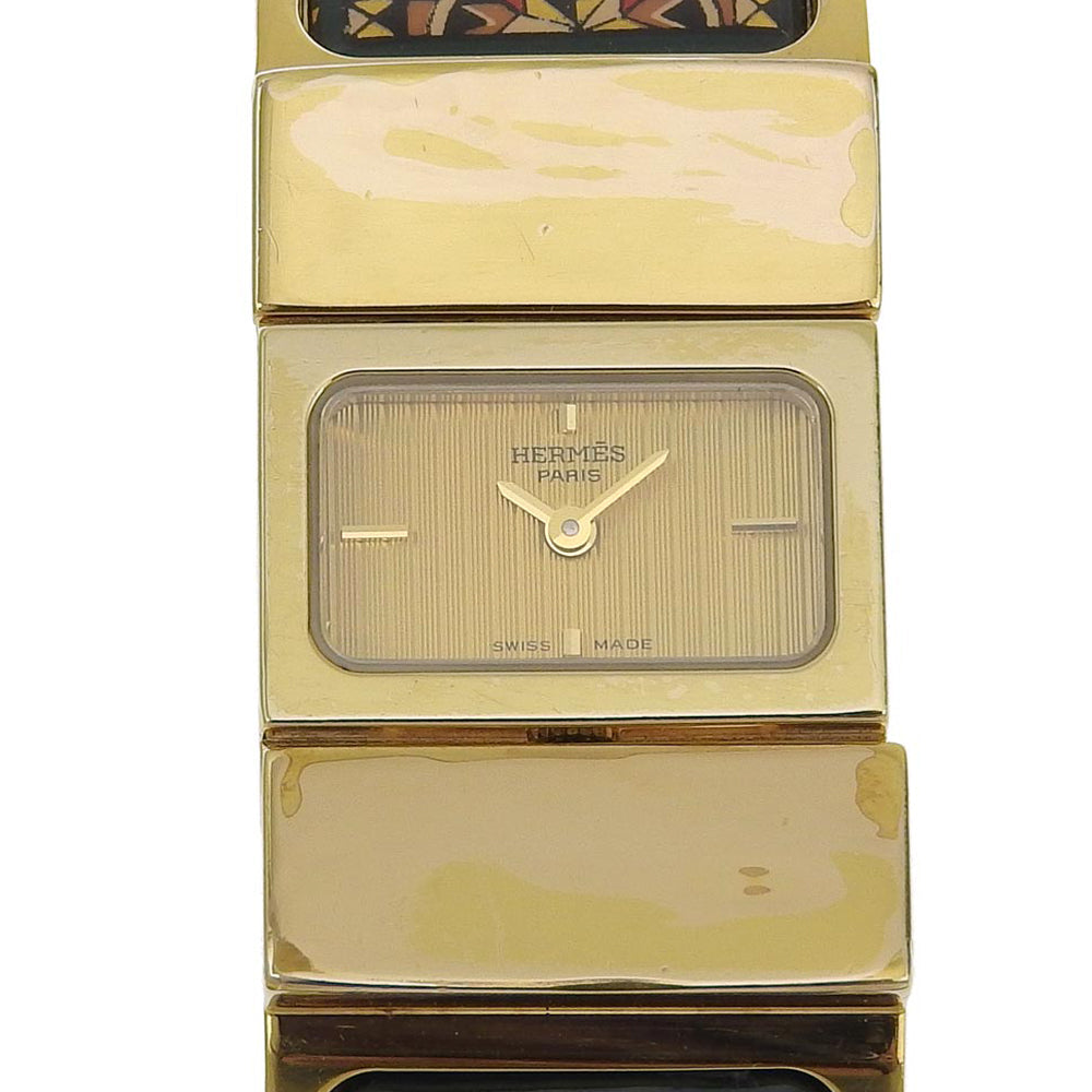 HERMES Watches Quartz LO1.201 Plated Gold Green Cloisonne Location gold dial Women Used
