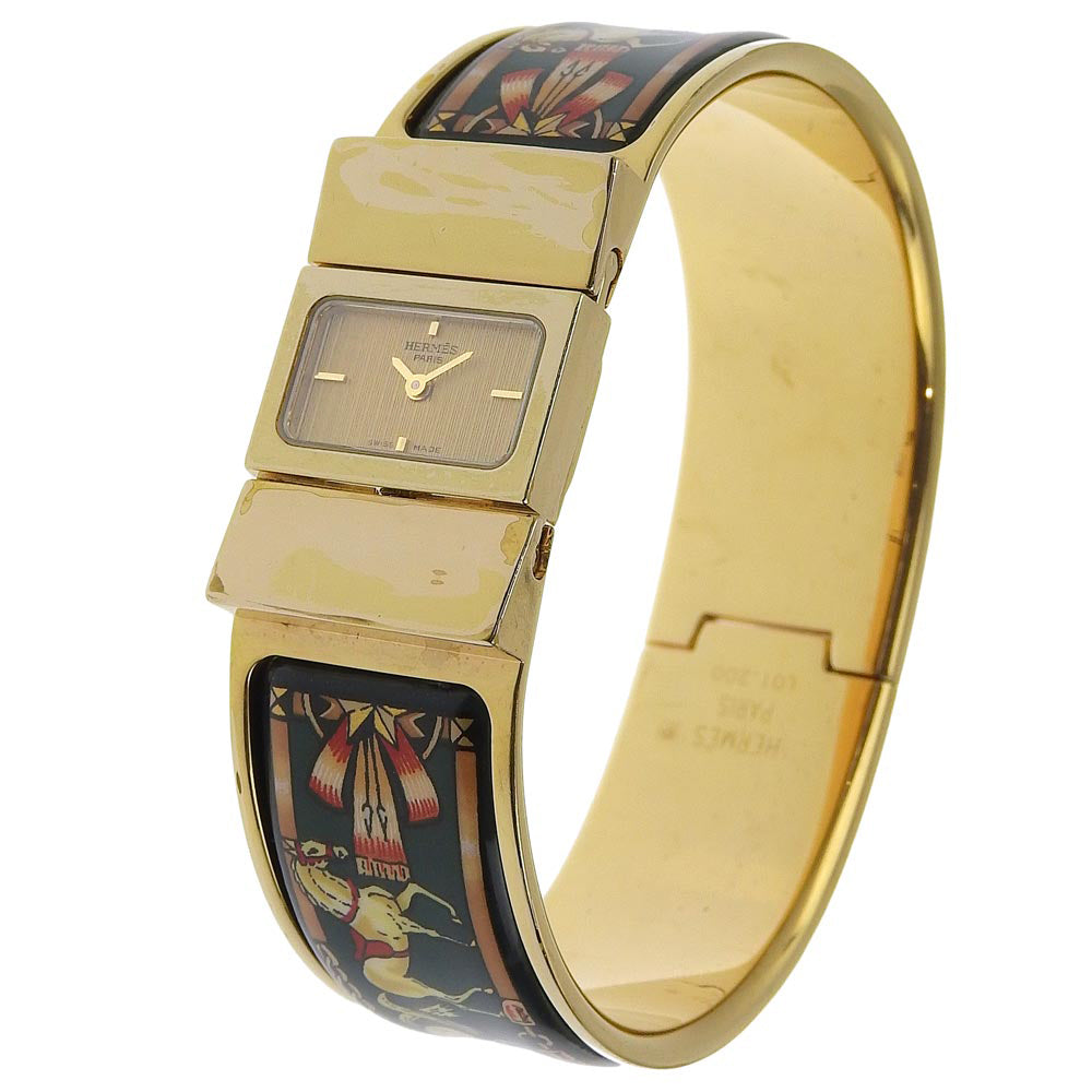 HERMES Watches Quartz LO1.201 Plated Gold Green Cloisonne Location gold dial Women Used