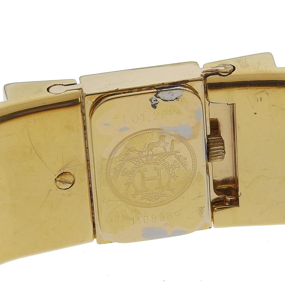 HERMES Watches Quartz LO1.201 Plated Gold Green Cloisonne Location gold dial Women Used