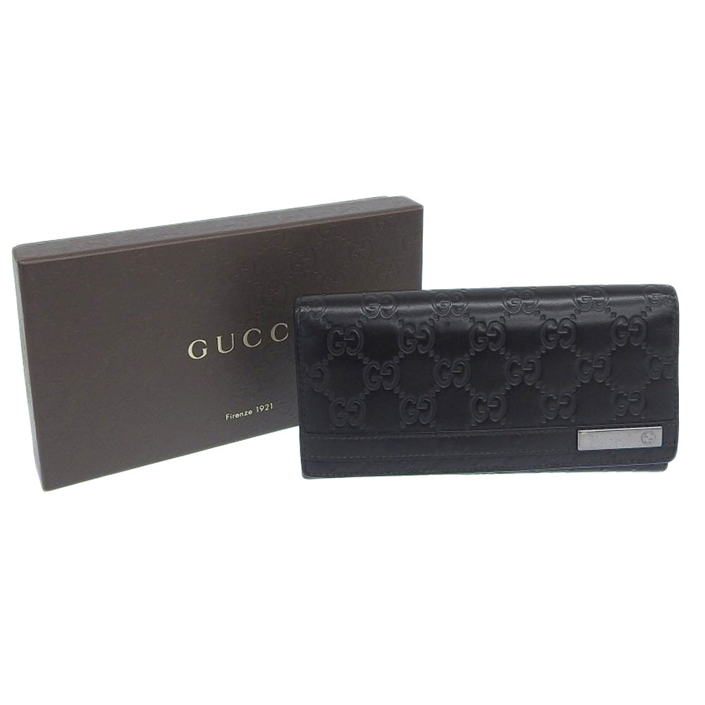 GUCCI Long Wallet Purse 233112 leather black GG Shima Women(Unisex) Used