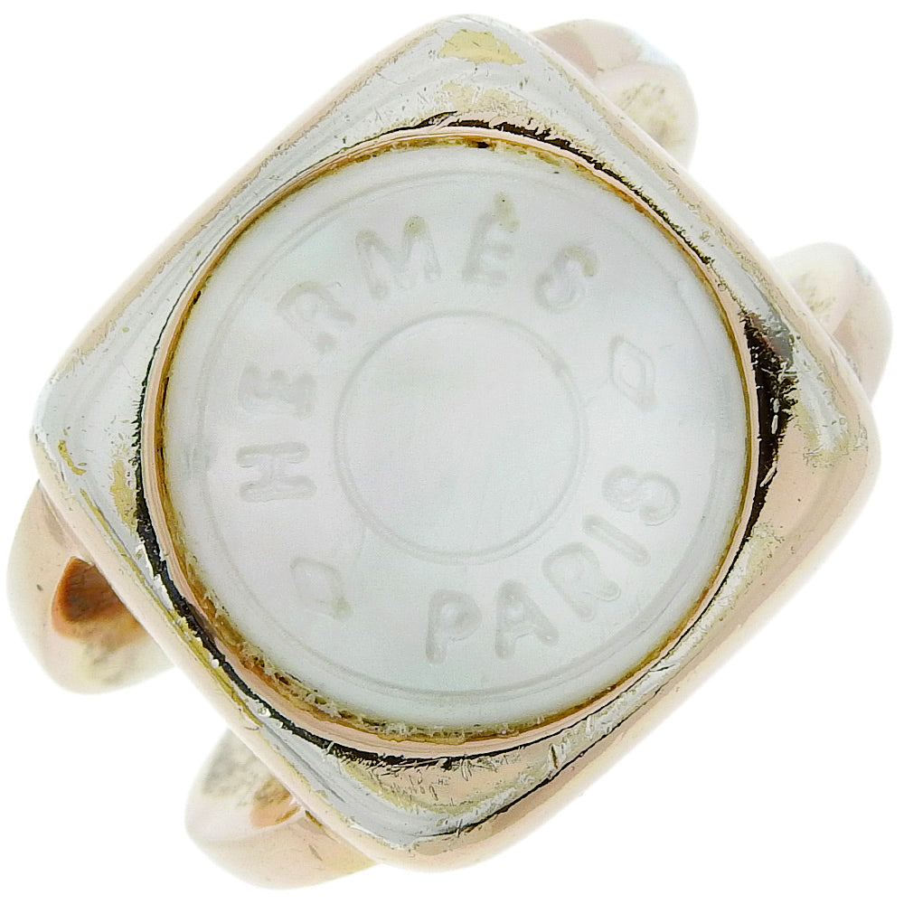 HERMES Ring Plated Gold, White Shell gold corozoserie Women Used