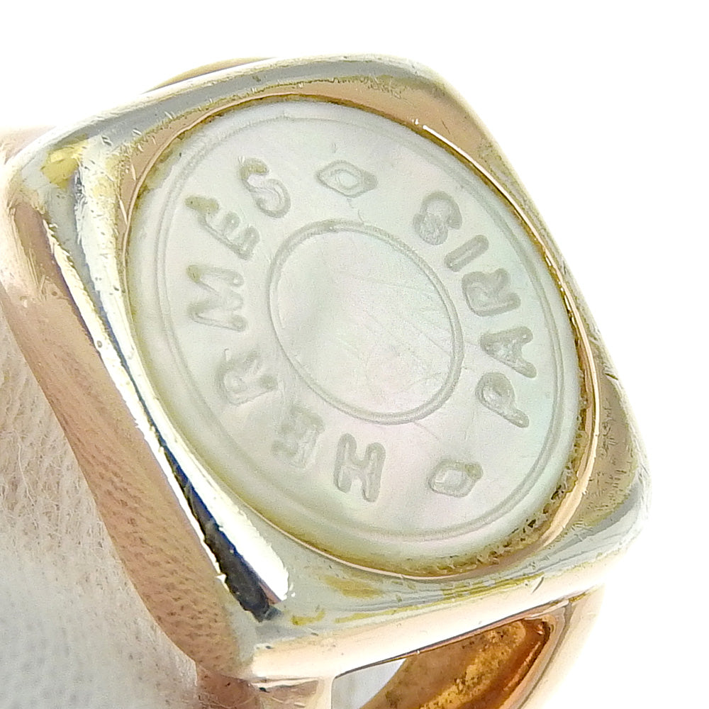 HERMES Ring Plated Gold, White Shell gold corozoserie Women Used