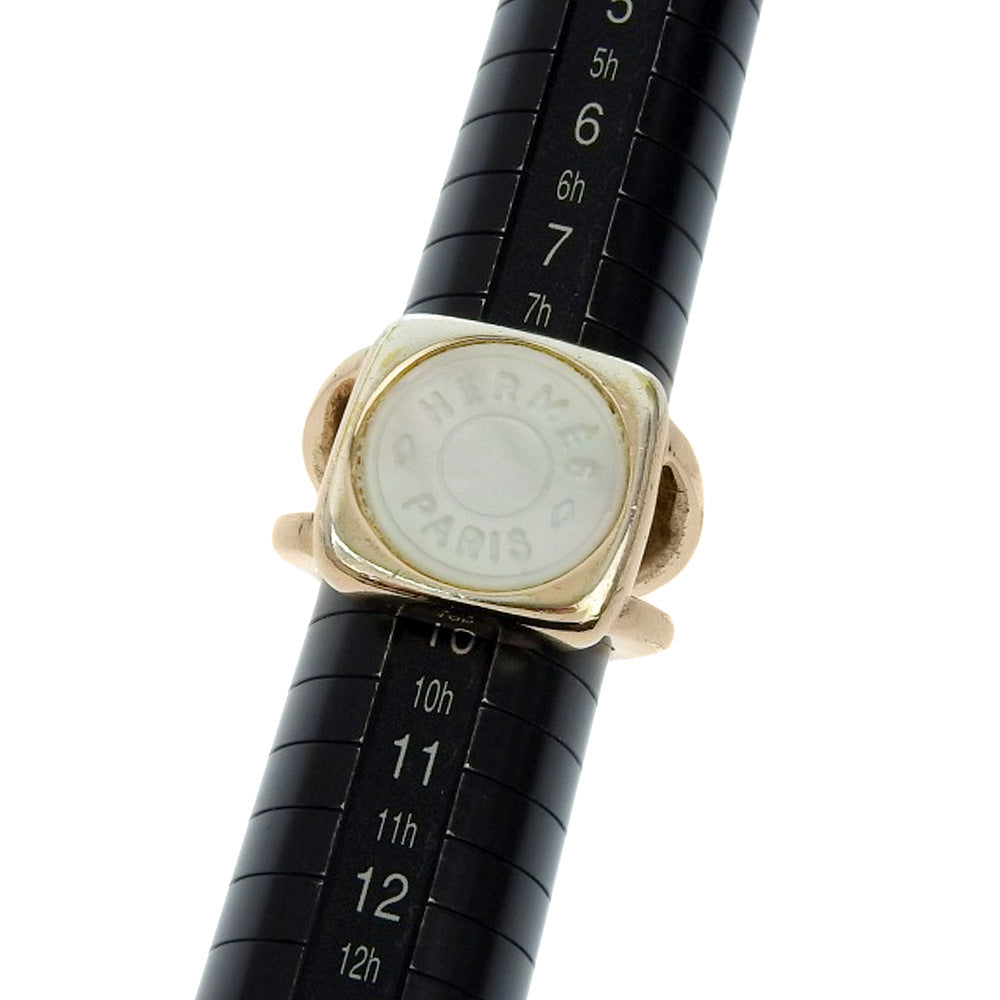 HERMES Ring Plated Gold, White Shell gold corozoserie Women Used