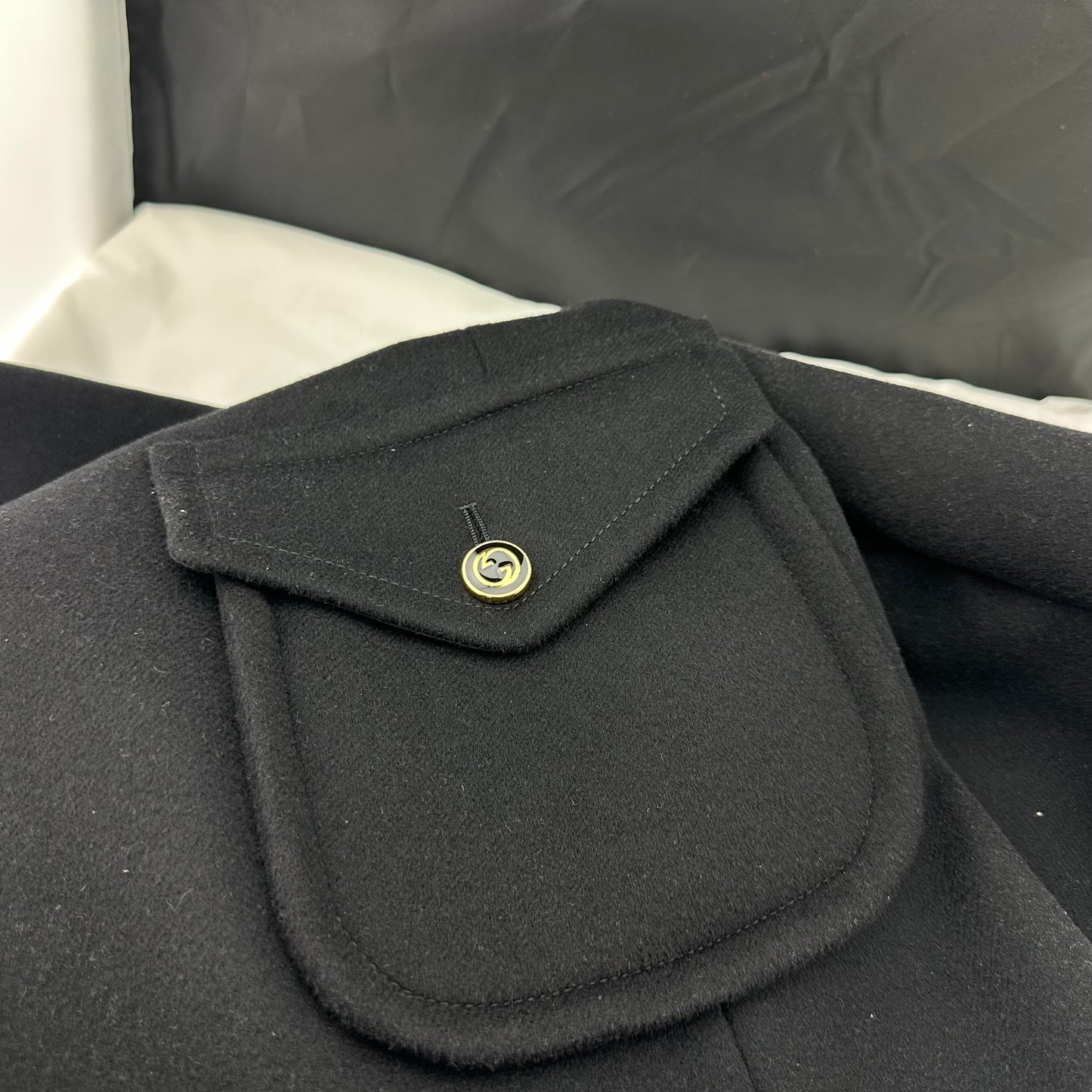 Gucci Black Wool Coat with Interlocking GG Buttons