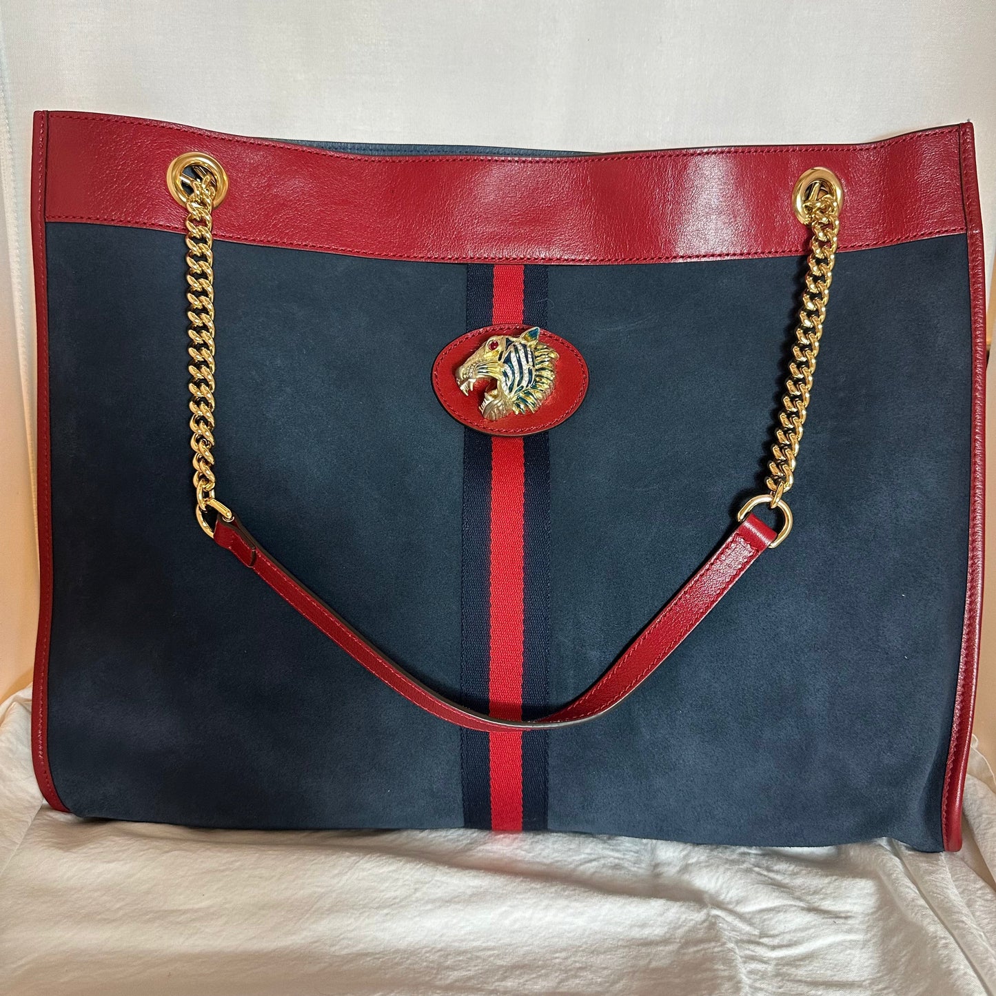 Gucci Rajah Suede Large Tote Bag in Blue