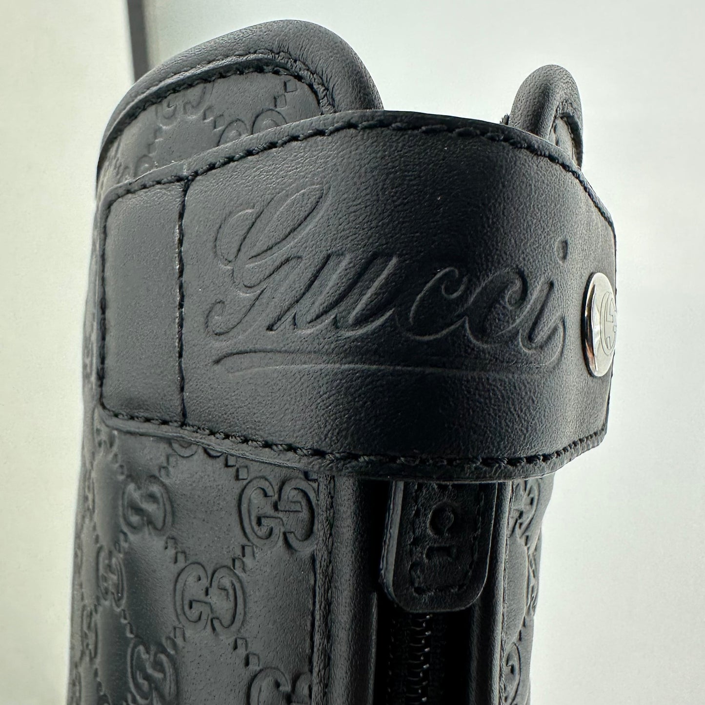 Gucci Black Leather Microguccissima Ankle Boots