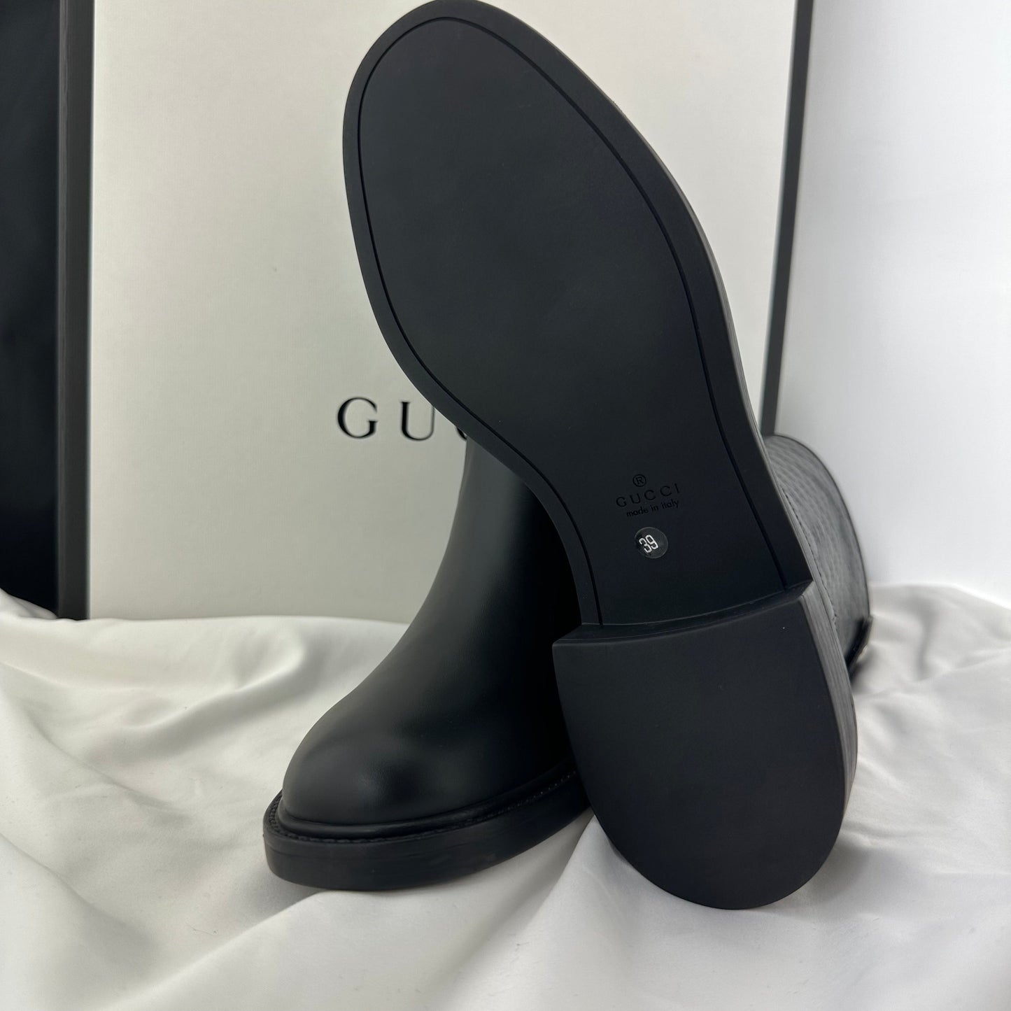 Gucci Black Leather Microguccissima Ankle Boots