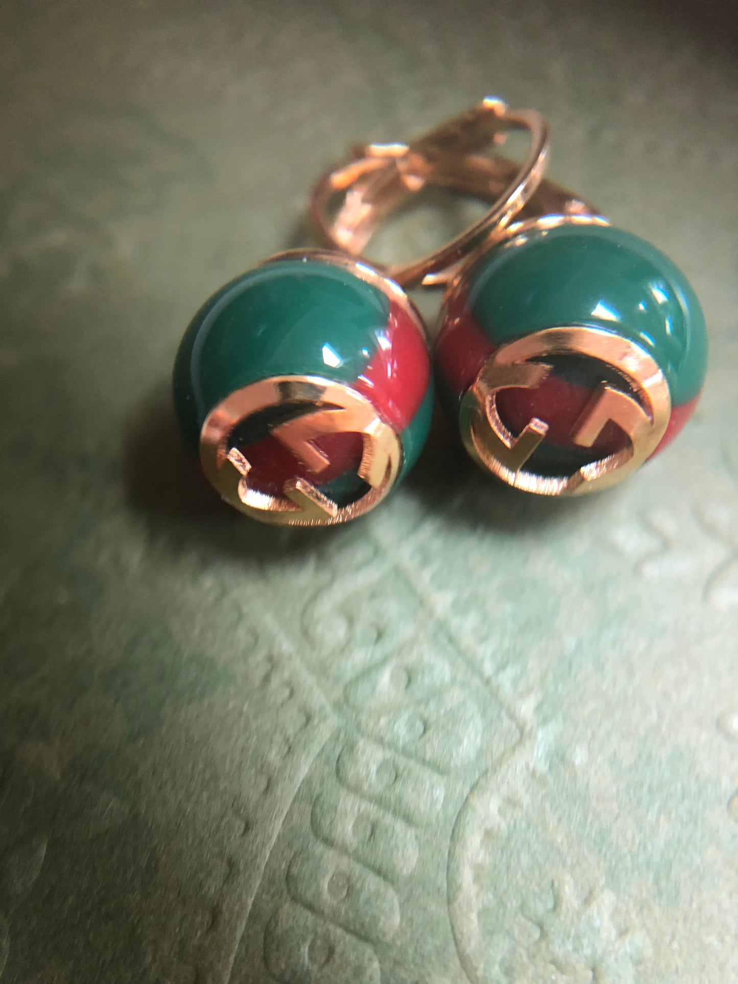 GUCCI Green Red Web Striped Earrings
