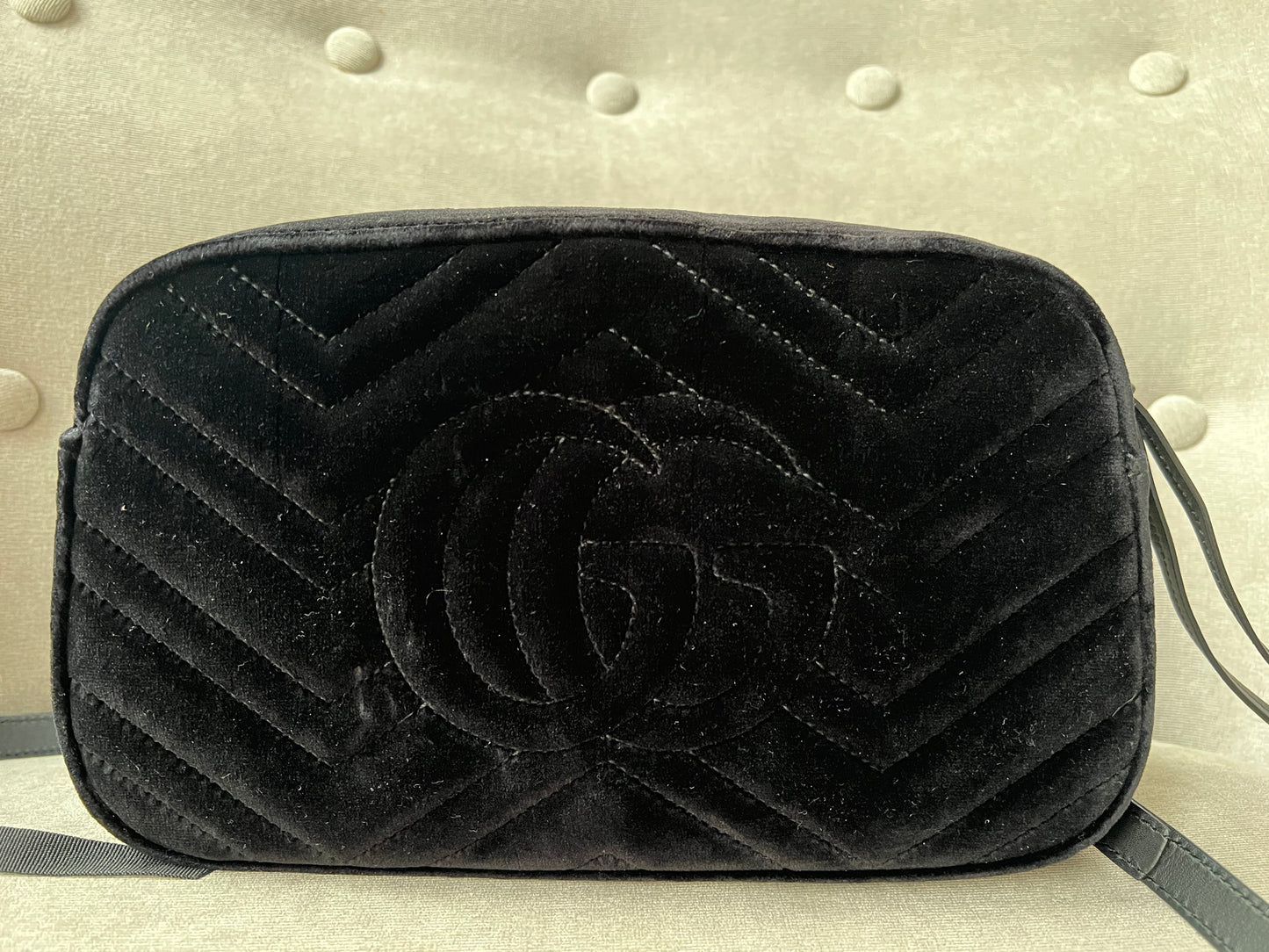 Gucci GG Black Velvet Marmont Small Shoulder Bag