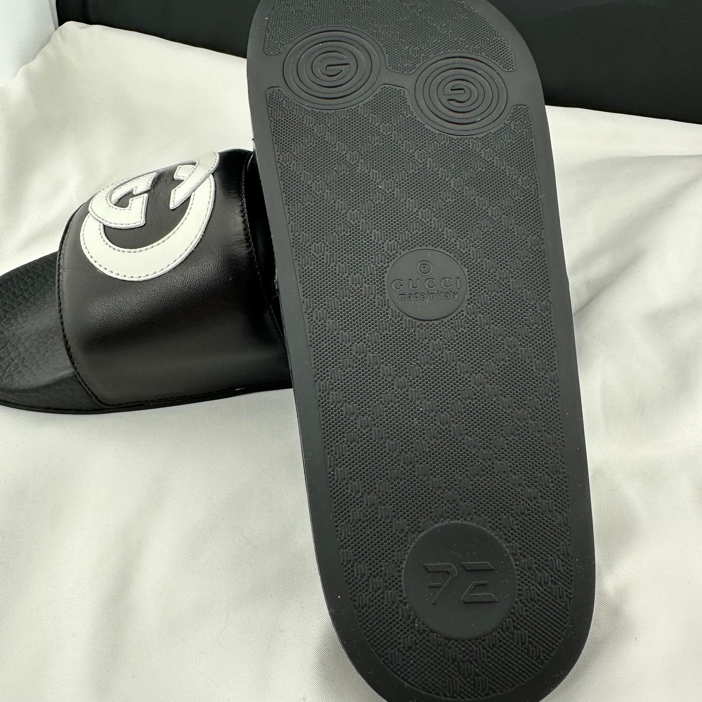 Gucci Women's Black Slides with White Interlocking GG
