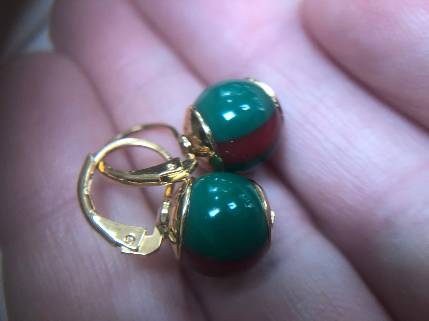 GUCCI Green Red Web Striped Earrings