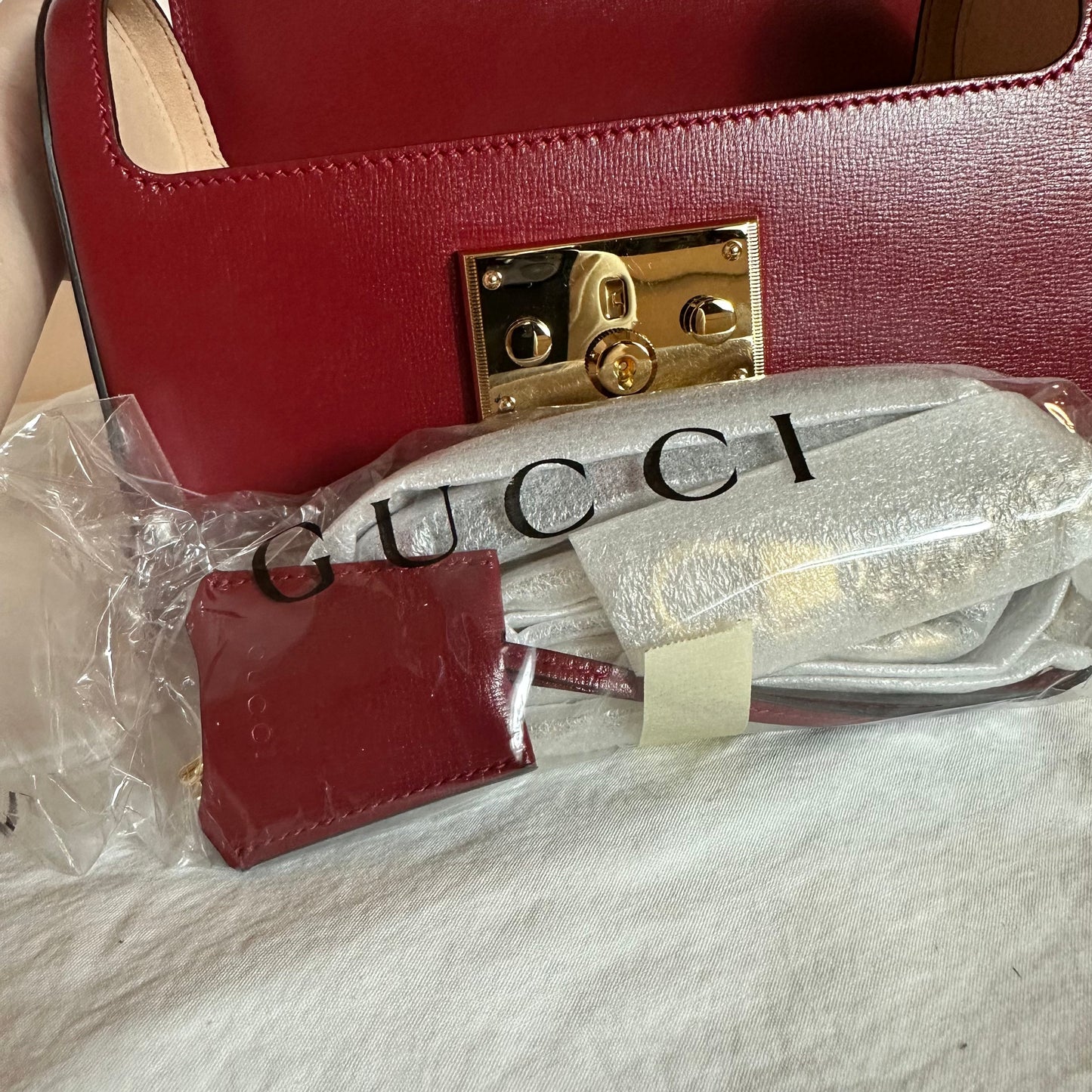 Gucci Bamboo Top Handle Padlock Shoulder Bag in Red