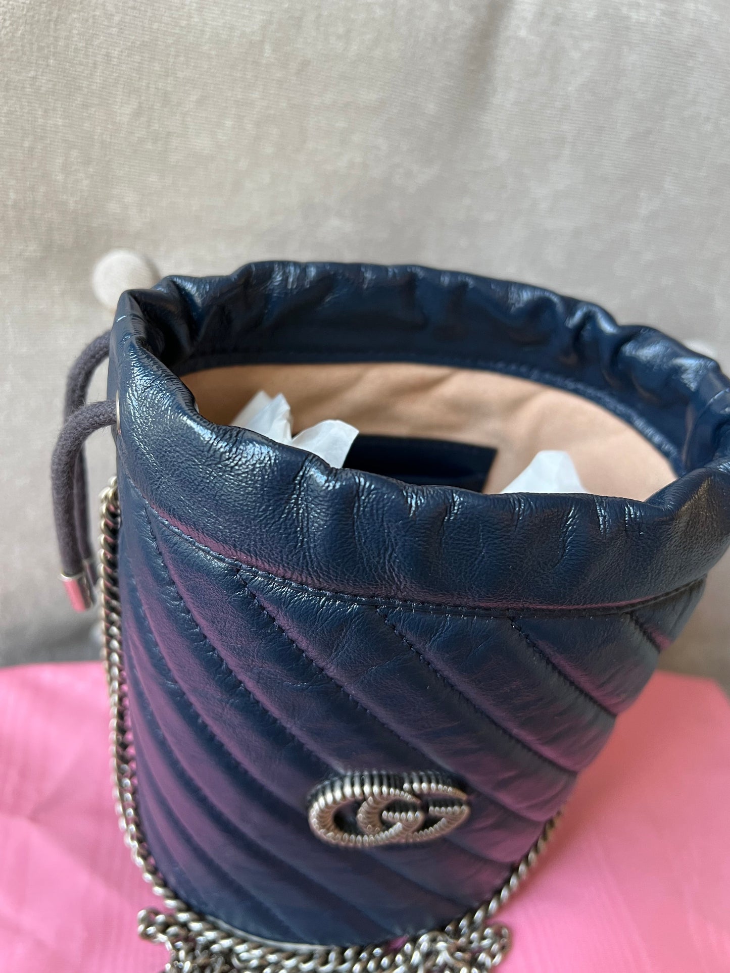 Gucci GG Navy Torchon Marmont GG Mini Bucket Bag