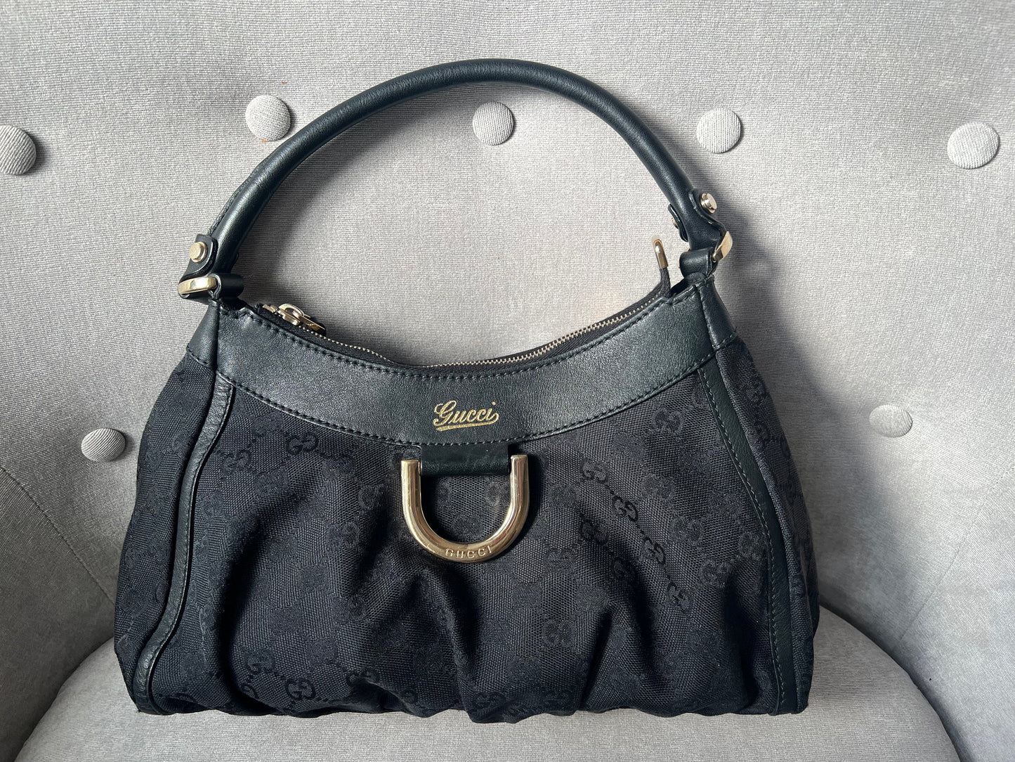 Gucci GG Canvas Small Black Abbey D Ring Hobo