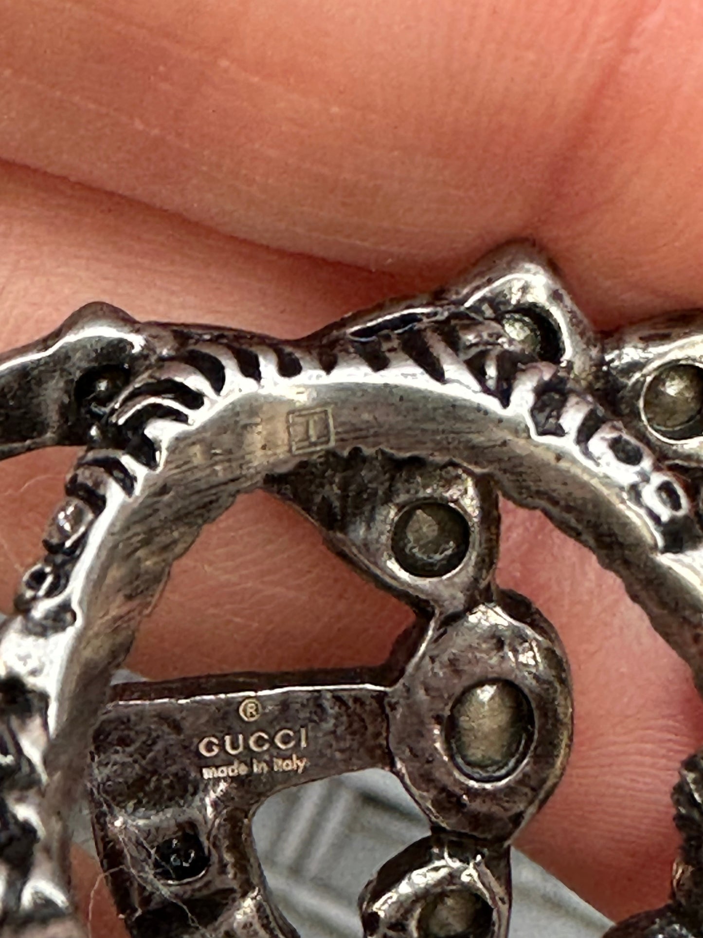 Gucci Crystal Double G Ring in Silver