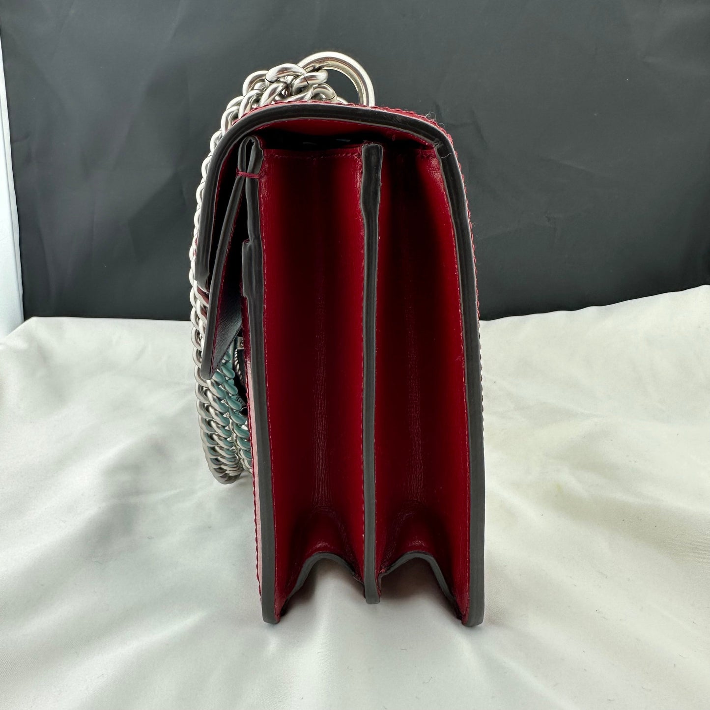 Gucci Small Dionysus Shoulder Bag in Ivory and Blue with Red Trim