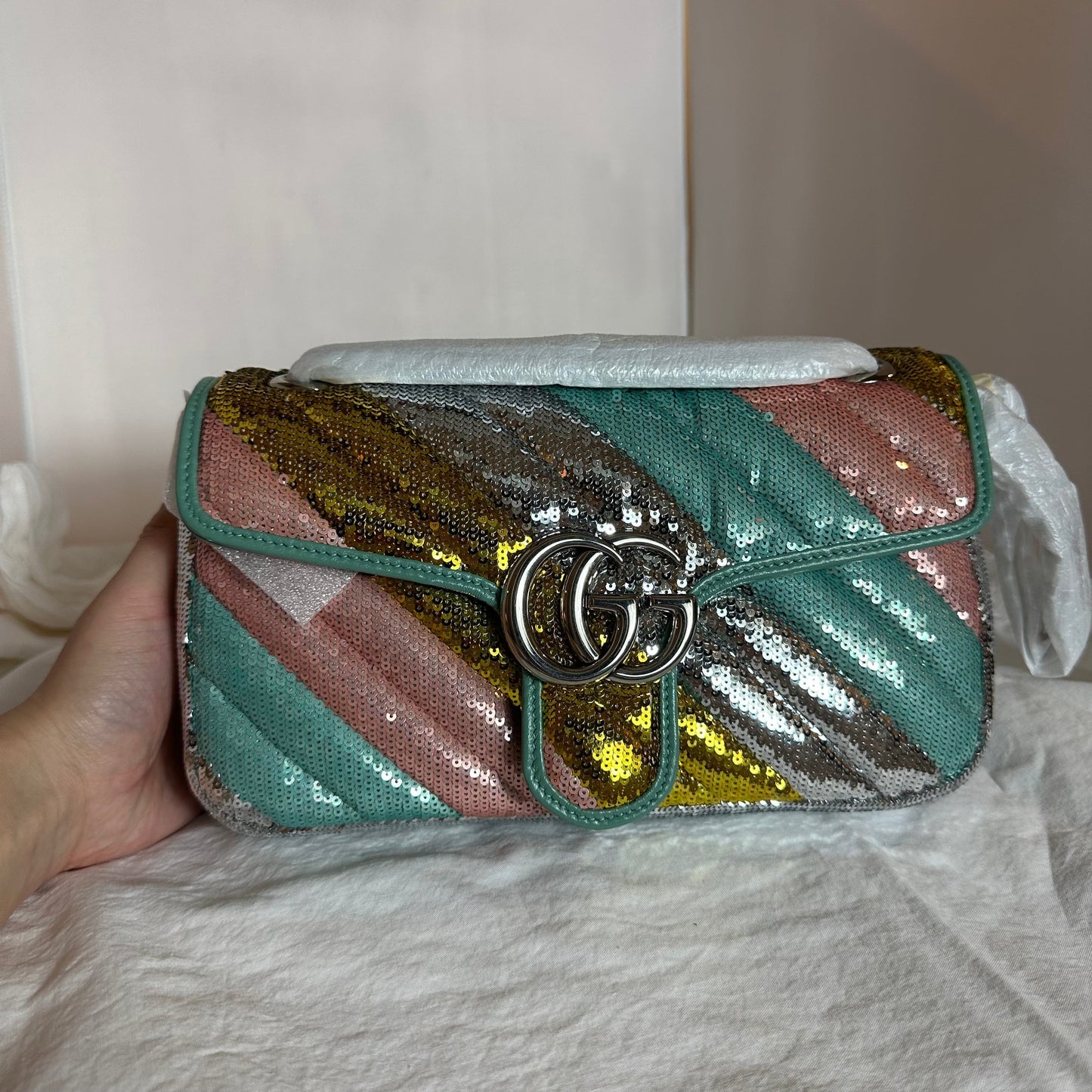 Gucci GG Marmont Sequin-embellished Shoulder Bag