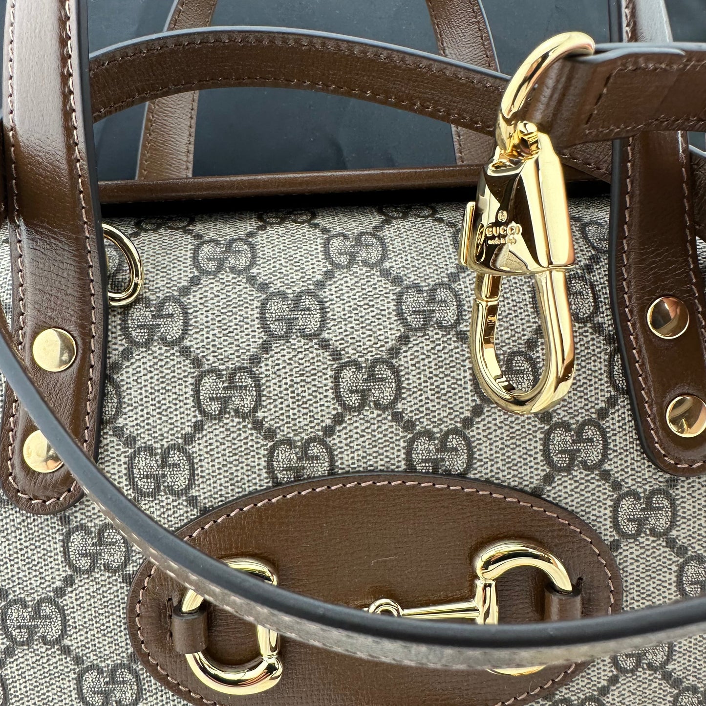 Gucci Horsebit 1955 GG Mini Top Handle Bag in Brown