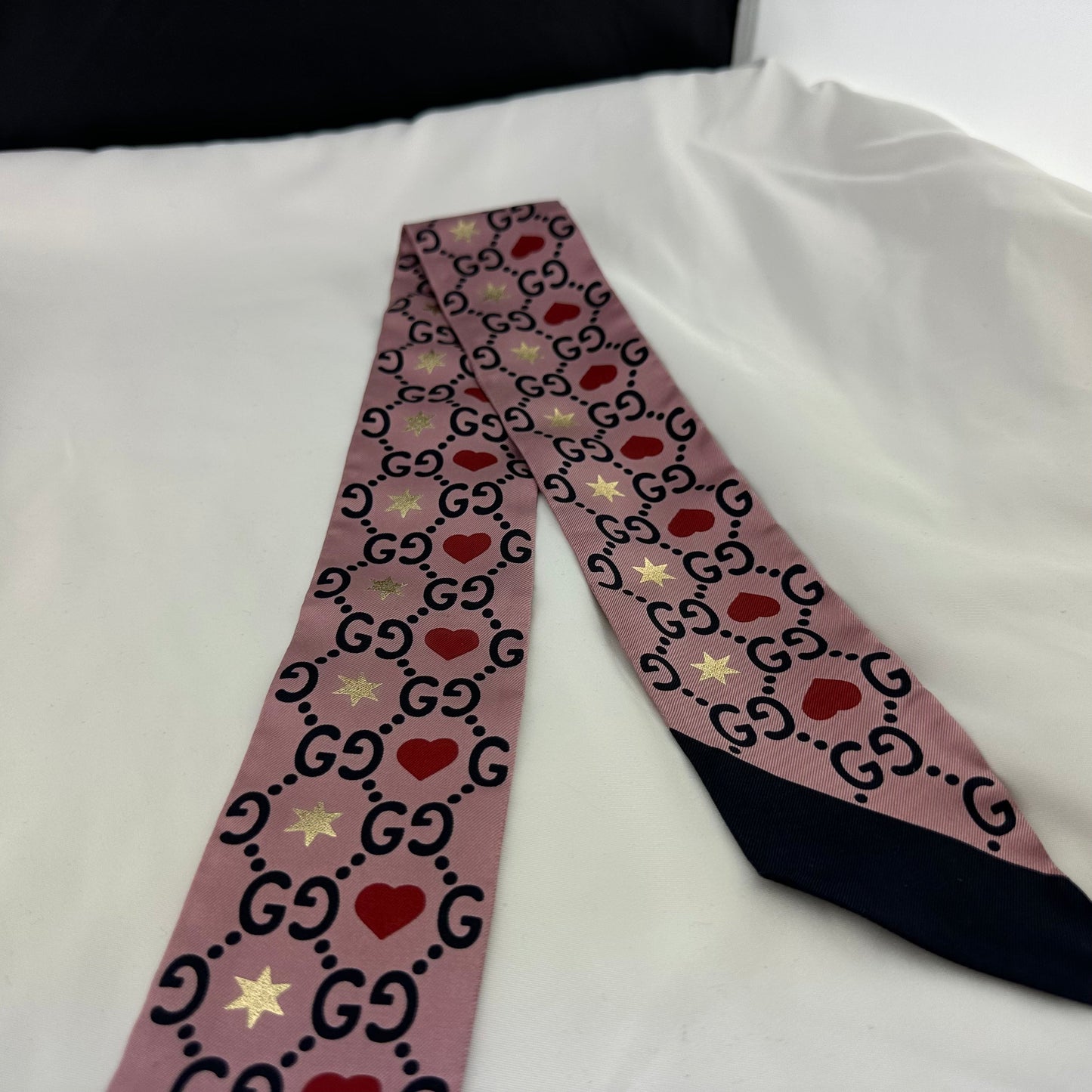 Gucci Patterned Silk Neck Bow with GG, Hearts and Stars