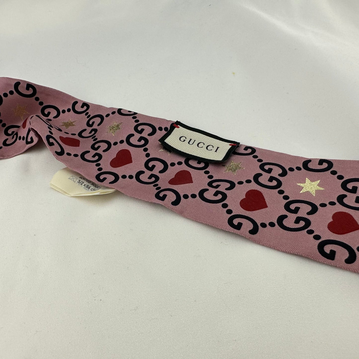 Gucci Patterned Silk Neck Bow with GG, Hearts and Stars