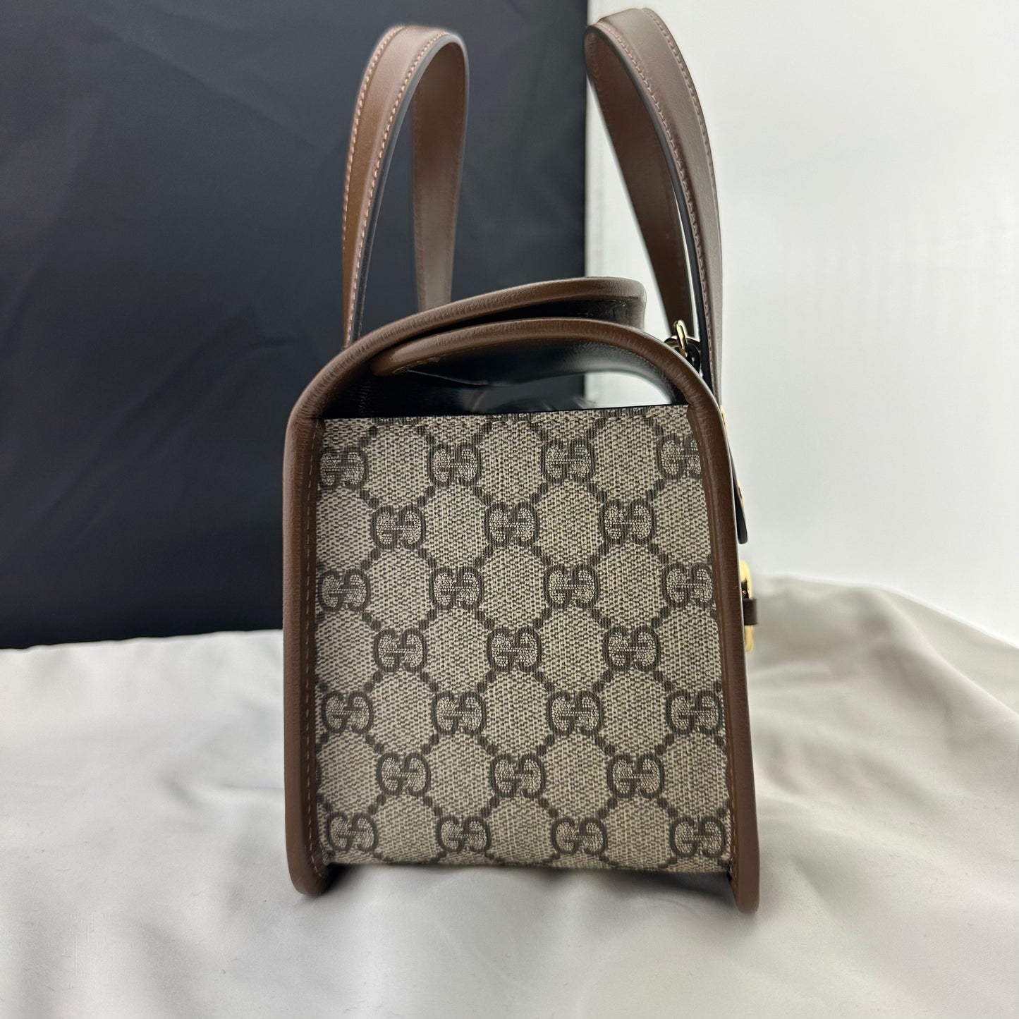Gucci Horsebit 1955 GG Mini Top Handle Bag in Brown