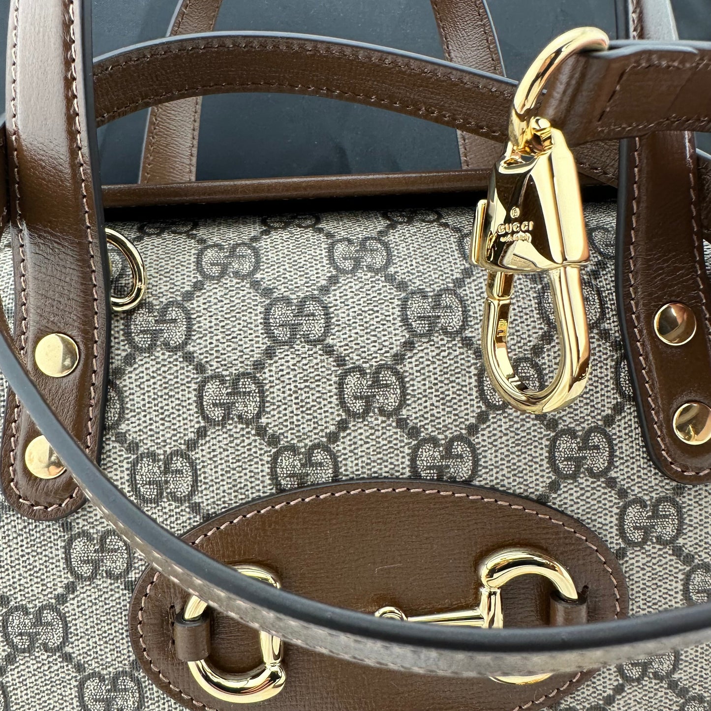 Gucci Horsebit 1955 GG Mini Top Handle Bag in Brown