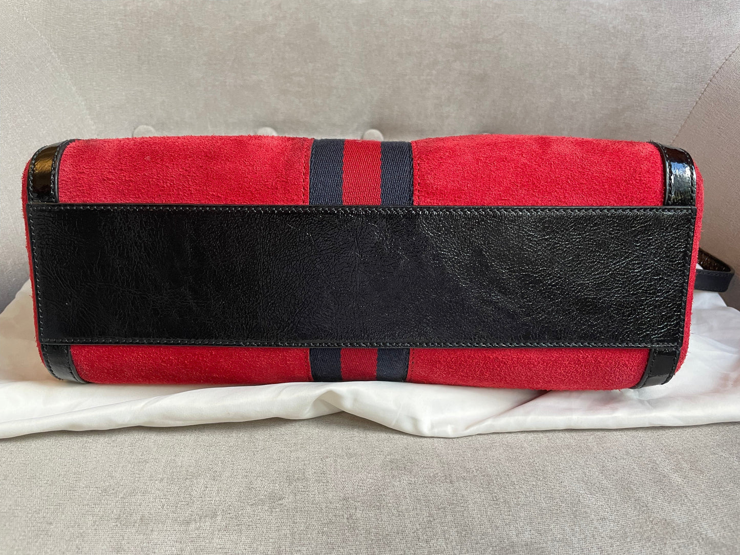 Gucci Red Suede and Blue Leather Ophidia Boston Bag