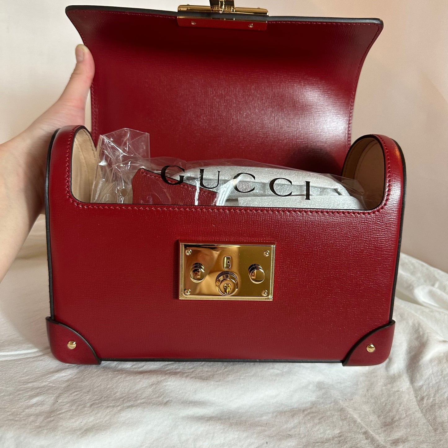 Gucci Bamboo Top Handle Padlock Shoulder Bag in Red
