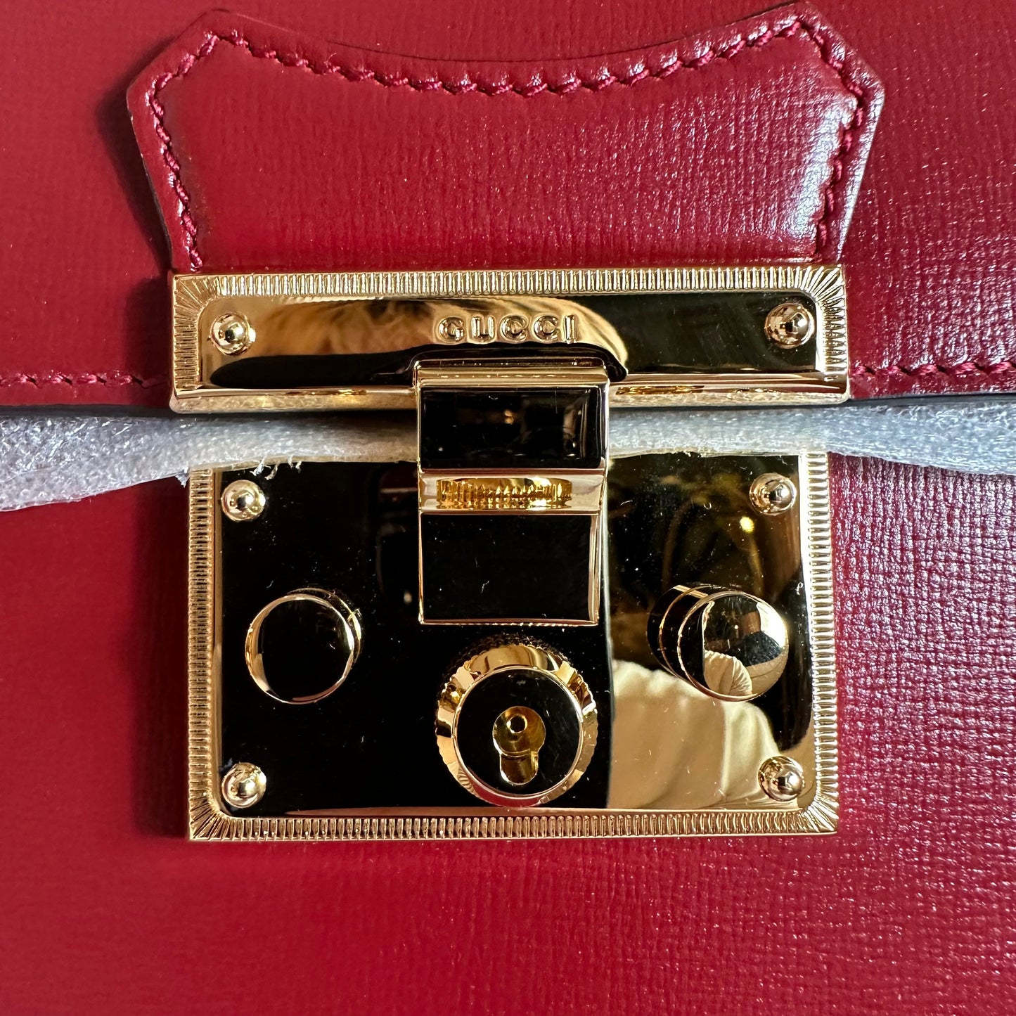 Gucci Bamboo Top Handle Padlock Shoulder Bag in Red