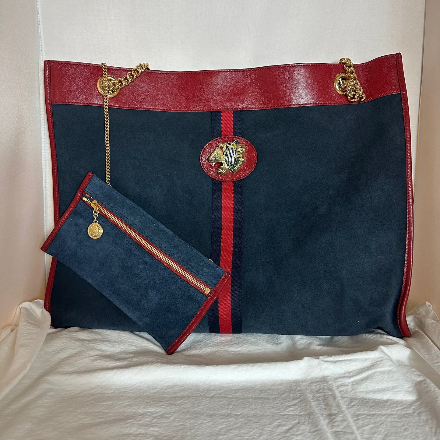 Gucci Rajah Suede Large Tote Bag in Blue