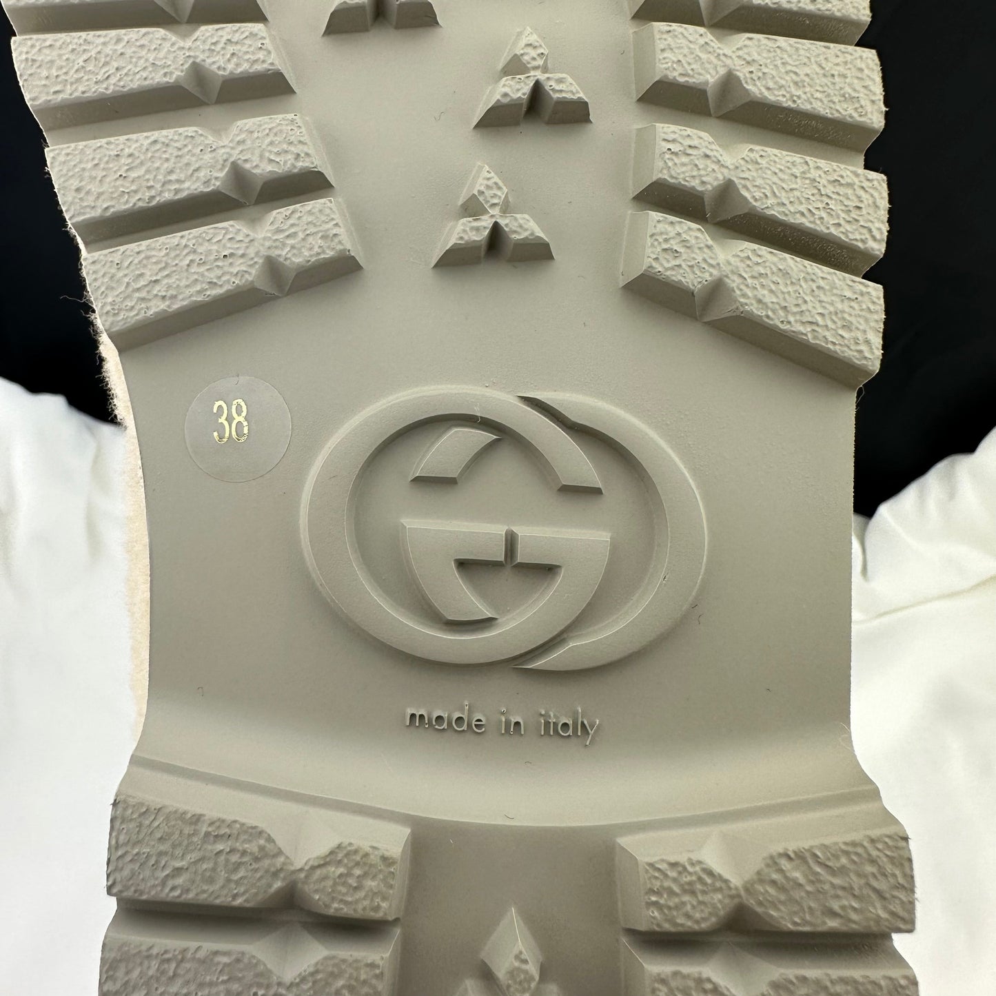 Gucci Interlocking GG Shearling Trim Loafers in Cream