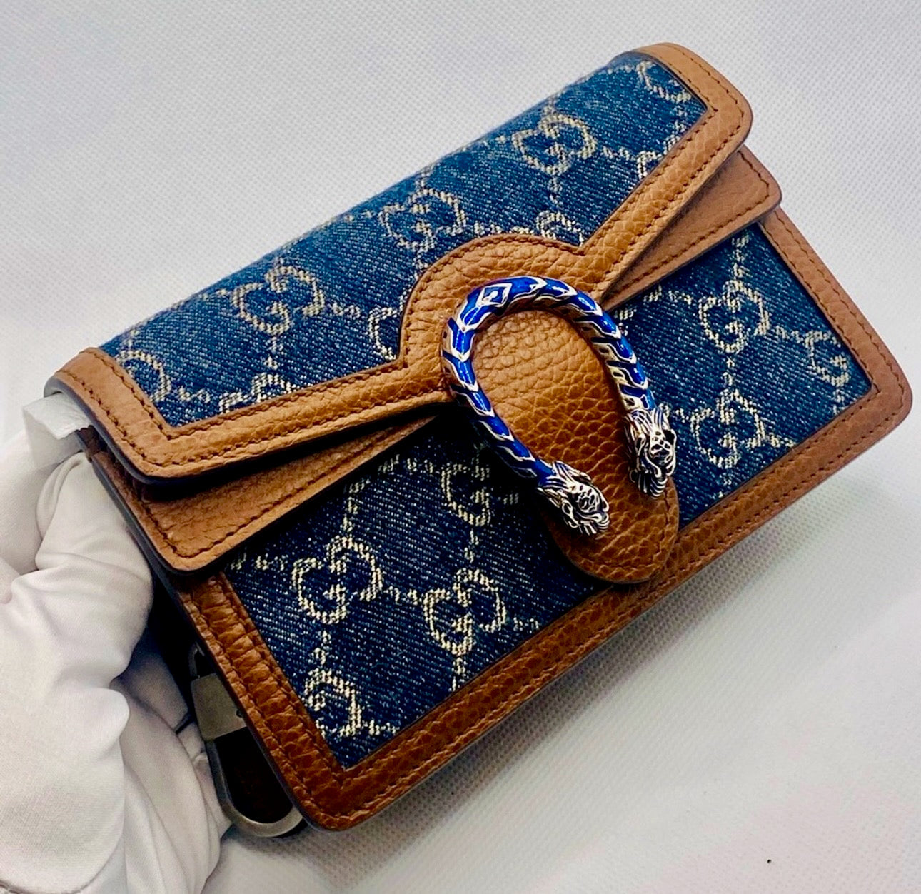 Gucci Super Mini Dionysus Shoulder Bag in GG Blue Denim